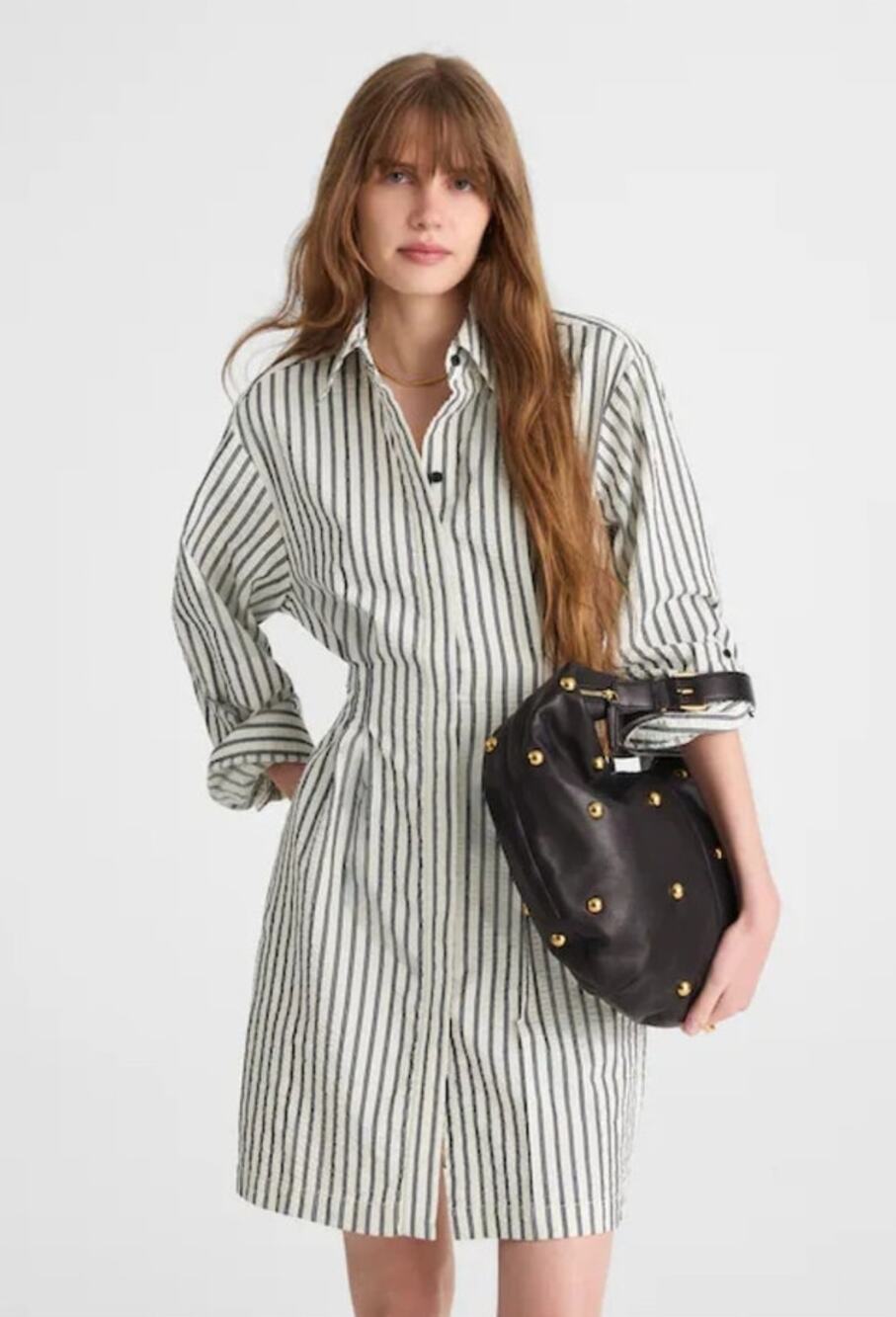NWT Madewell Tucked Mini Shirtdress White/Grey Stripe 00